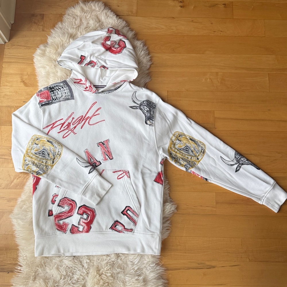 Jordan White Hoodie with Red Logo, men’s small
